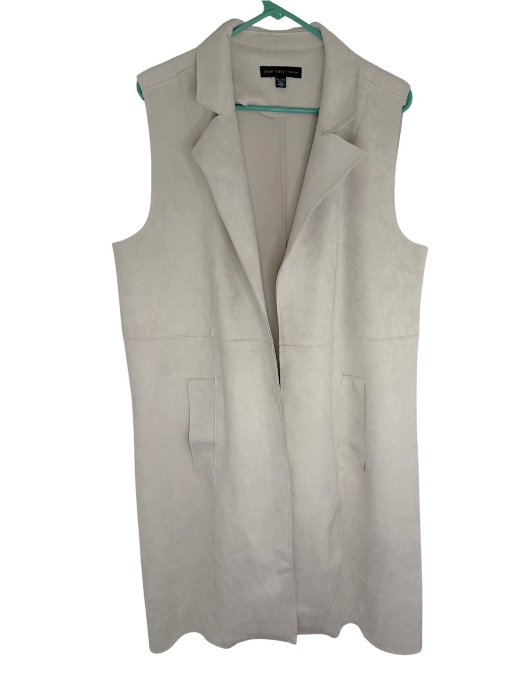 Joan Vass New York Ivory/Off-White Faux Leather Sleeveless Long Vest Size XL